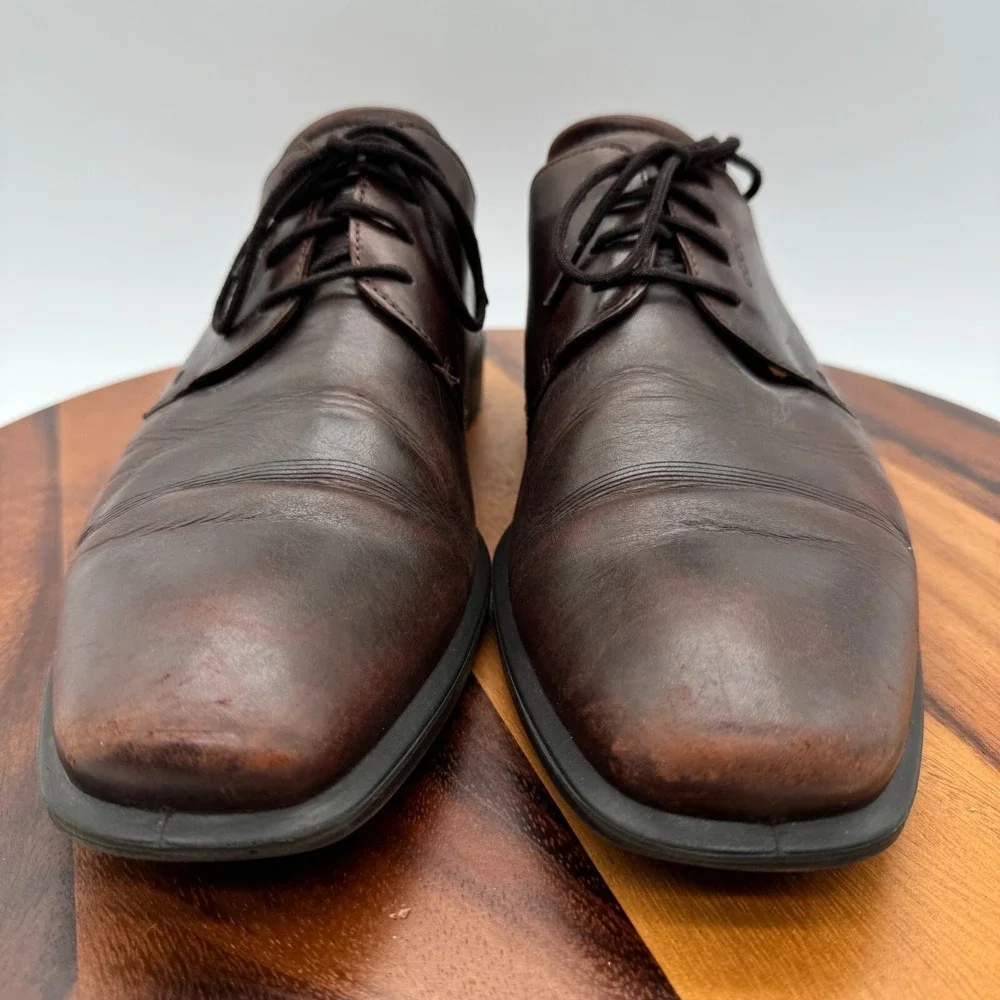Ecco Shoes Mens 12 EU 46 Vitrus‎ Oxfords Dress Plain Toe Brown Leather Casual